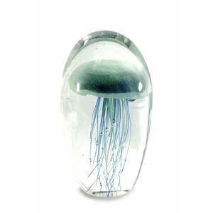 Dynasty Gallery Jellyfish Paperweight Art Glass 6.5” Glows In Dark Blue Green